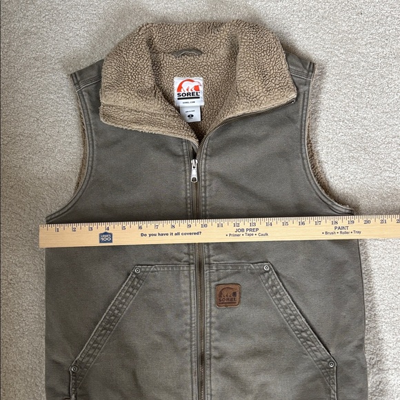Sorel Duck Canvas Khaki Sherpa Fleece Lined Zip Vest Work Outdoors Mens Small - Picture 10 of 14